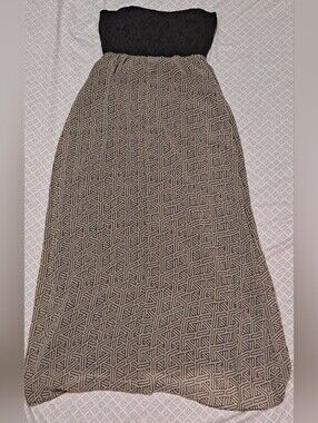 Kismet Black and Tan Geometric Maxi Strapless Dress Women Sz S/P